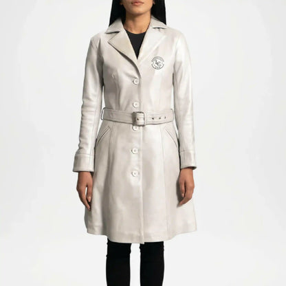 off white long leather coat women