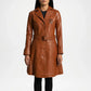 Brown leather coat with a belt