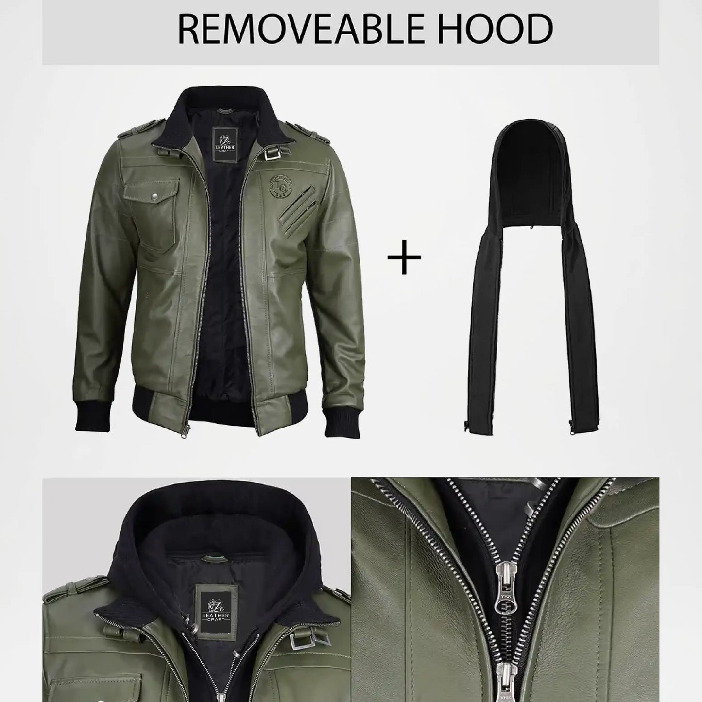 Genuine leather bomber jacket for men with zipper closure