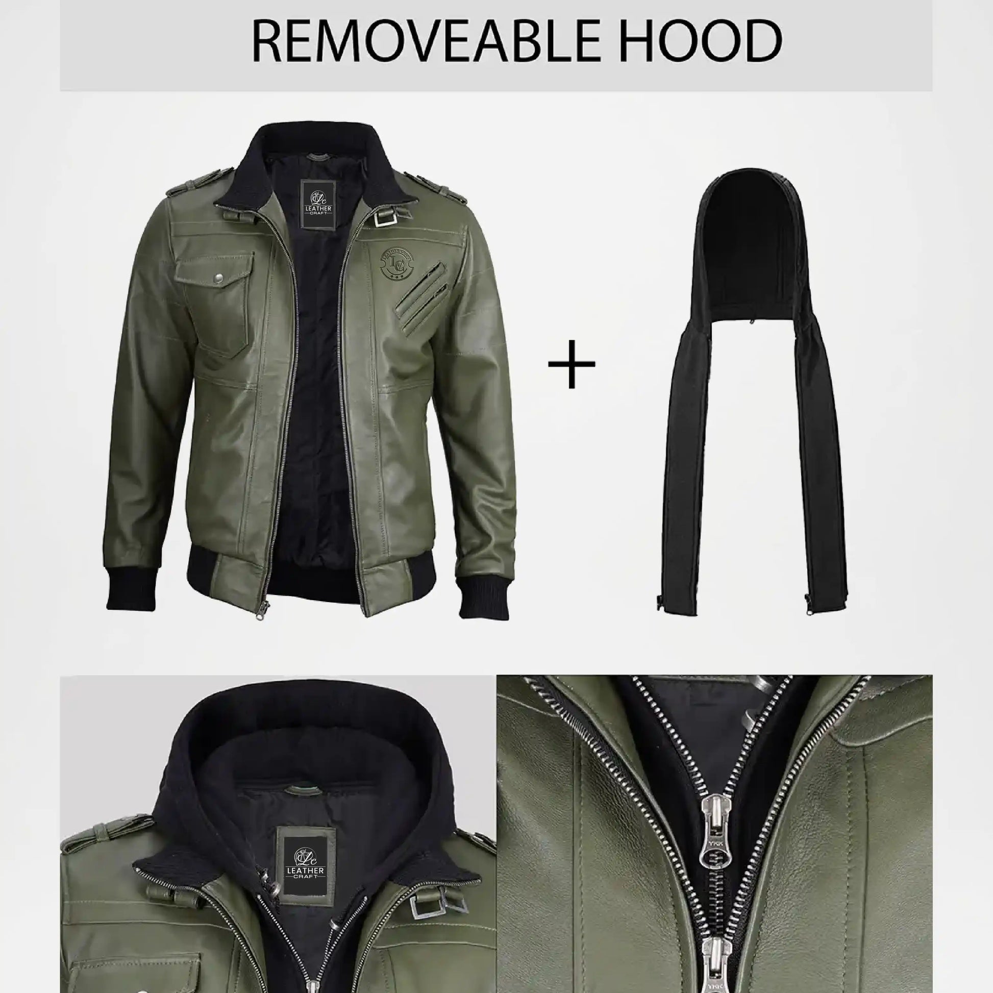 Genuine leather bomber jacket for men with zipper closure