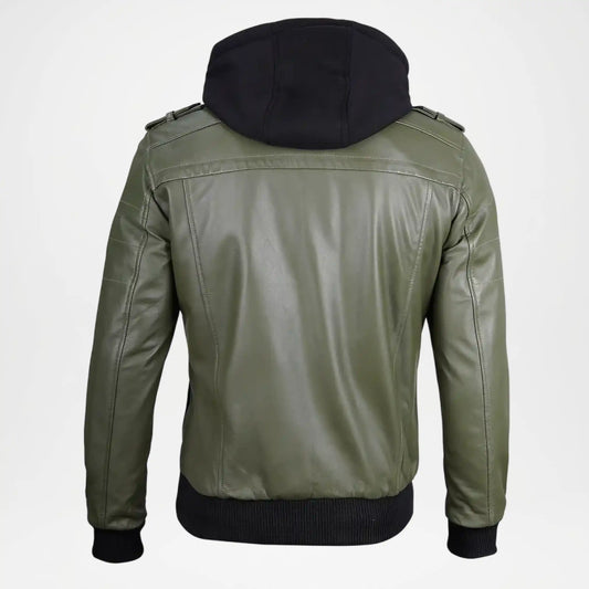 Men’s olive green bomber jacket with rib-knit collar