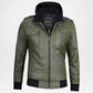 Olive green leather bomber jacket for men