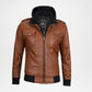 Brown leather jacket with black accents 