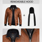 Brown leather jacket with a removeable hood 