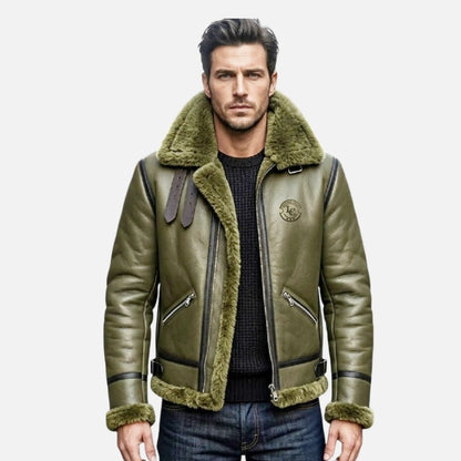 mens olive green shearling aviator jacket