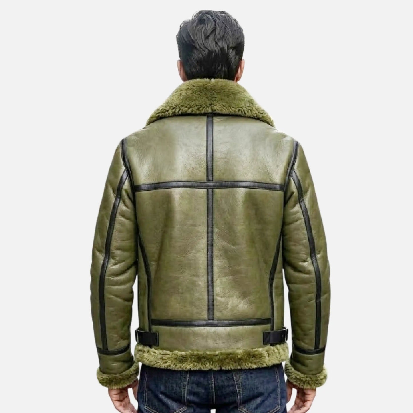 raf style olive green leather jacket men