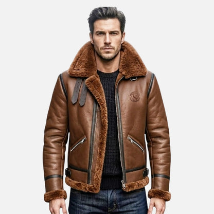 mens brown shearling aviator jacket