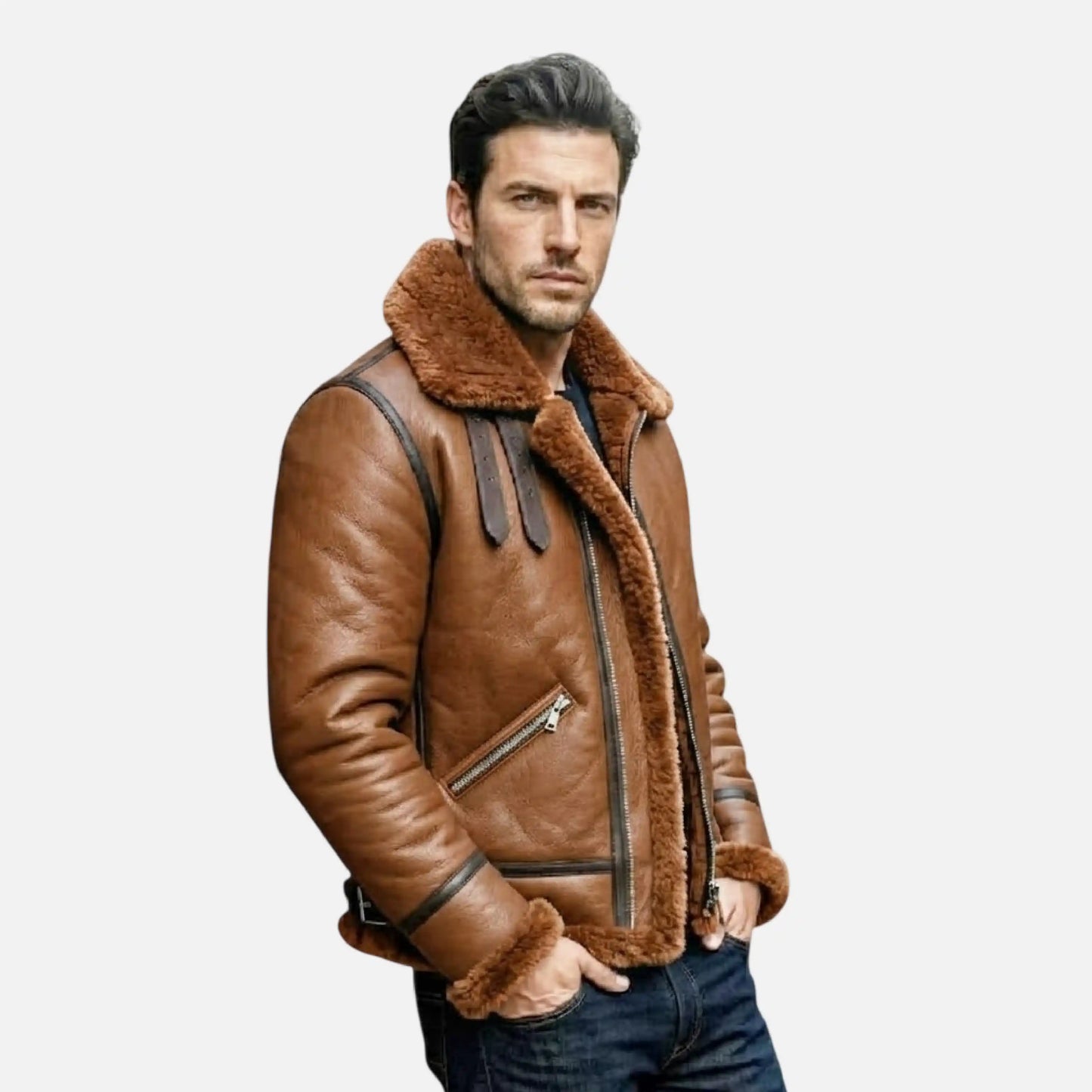 raf style brown leather jacket men