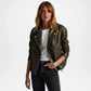 womens olive green leather biker jacket