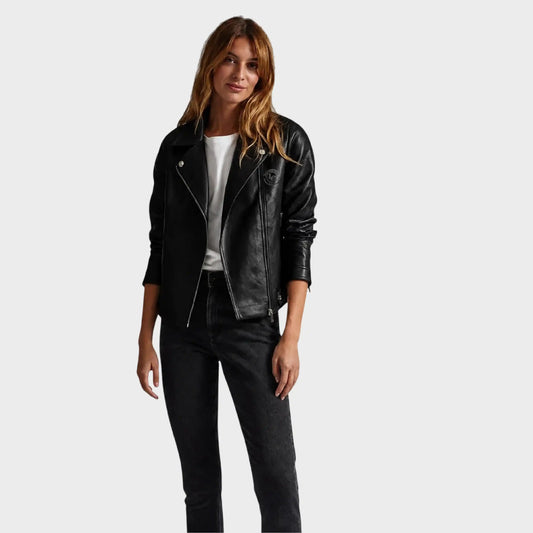 Black Leather Biker Jacket for Women