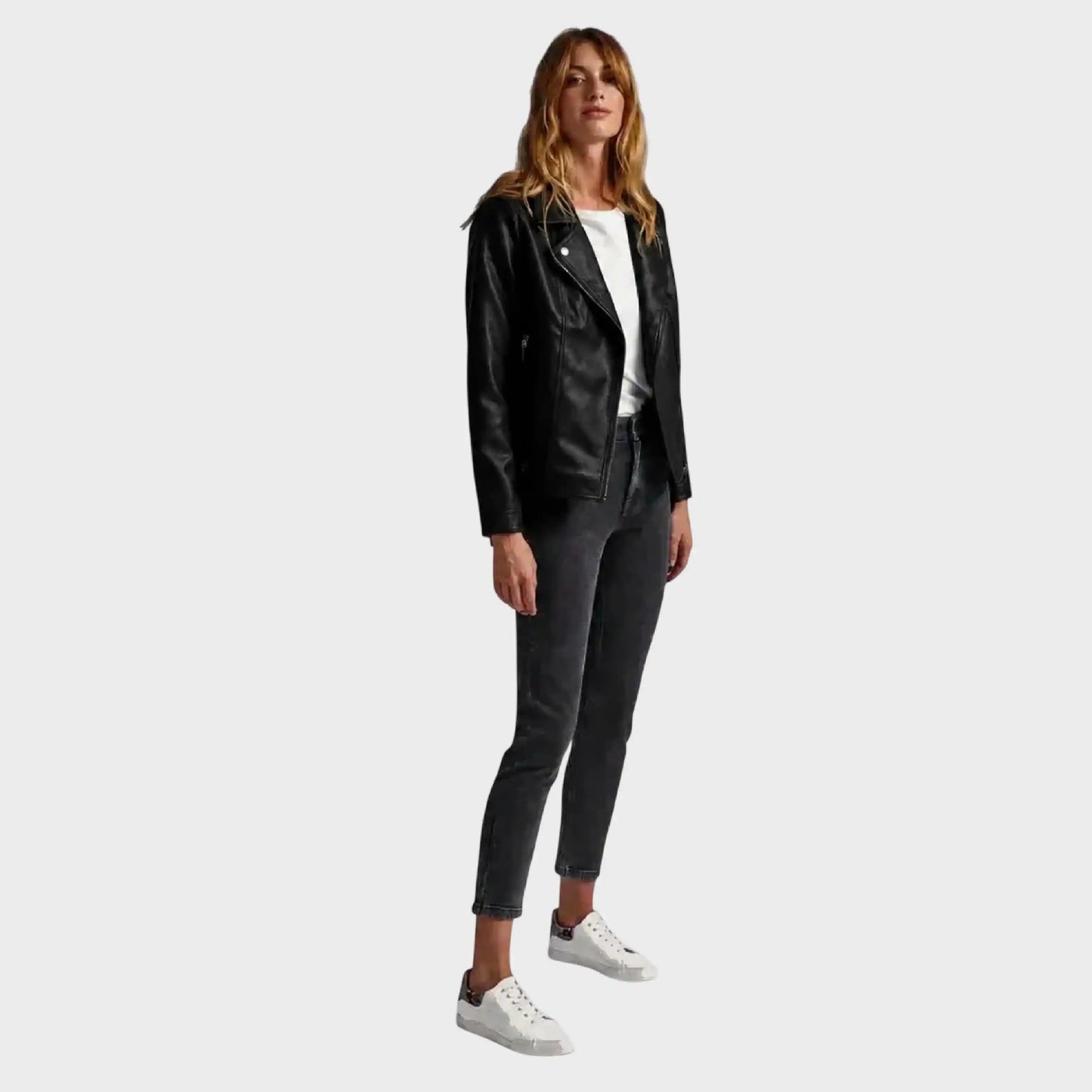 Black Leather Biker Jacket for Women