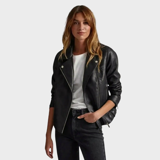 Black Leather Biker Jacket for Women