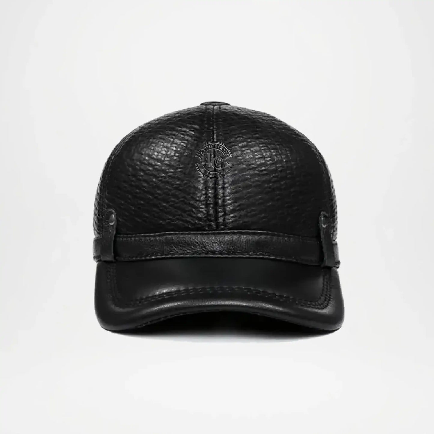 Plain Genuine Leather Army Cap for Men
