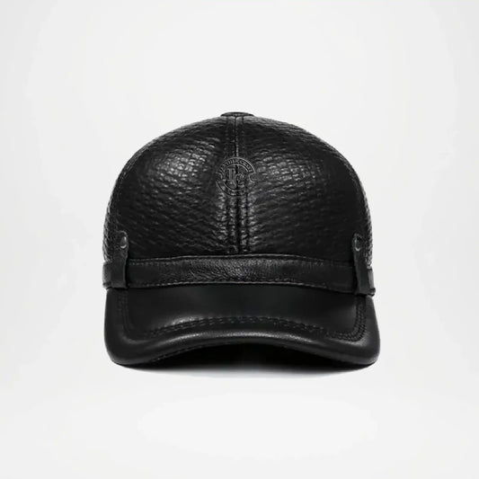 Plain Genuine Leather Army Cap for Men