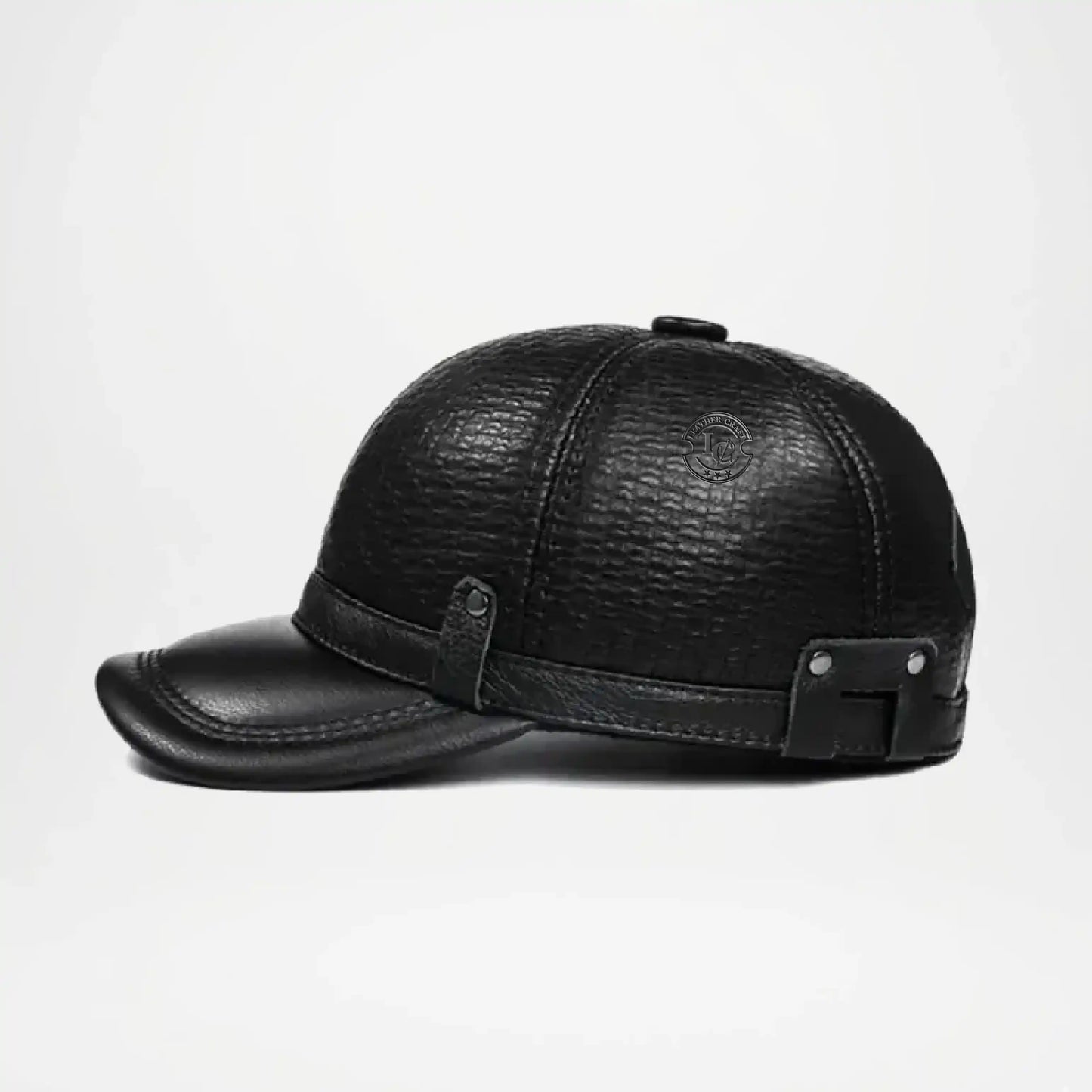 Black Leather Army Cap for Men