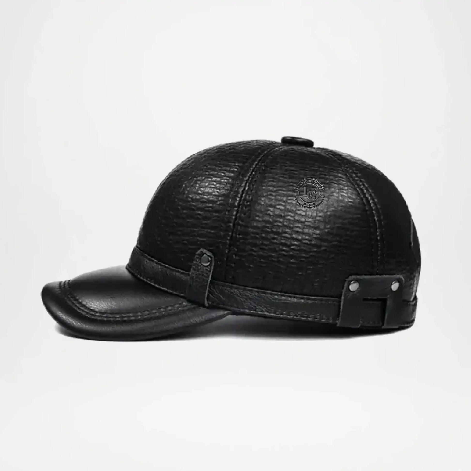 Black Leather Army Cap for Men