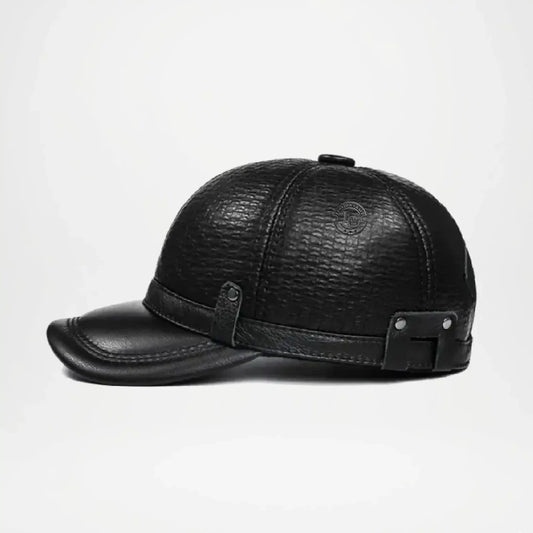 Plain Genuine Leather Army Cap for Men