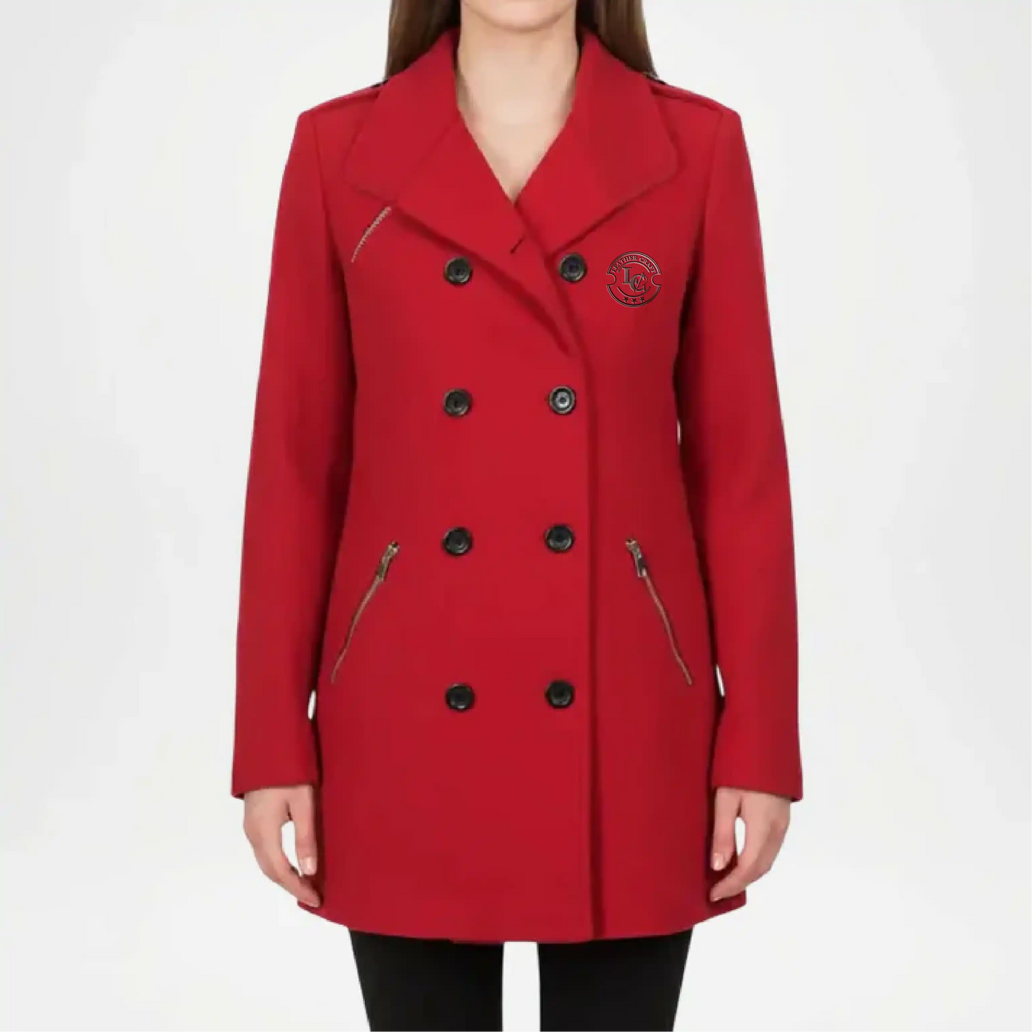 womens red wool peacoat double breasted