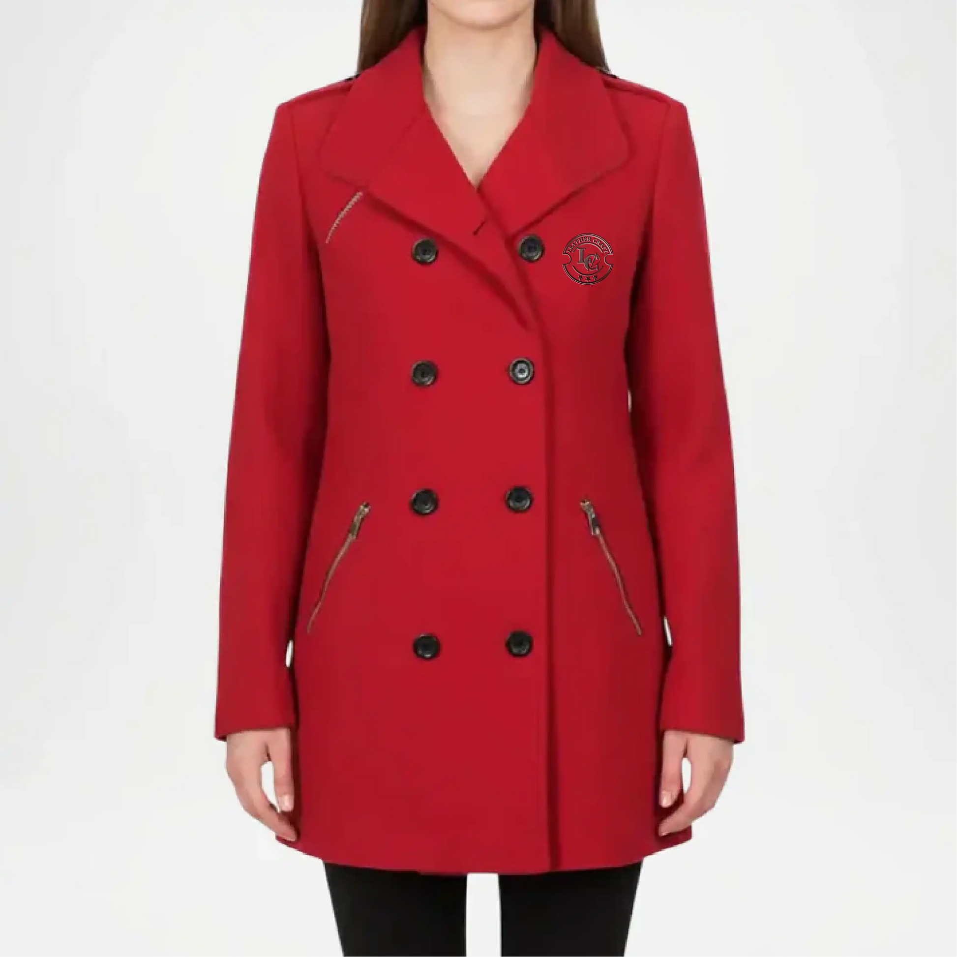 womens red wool peacoat double breasted