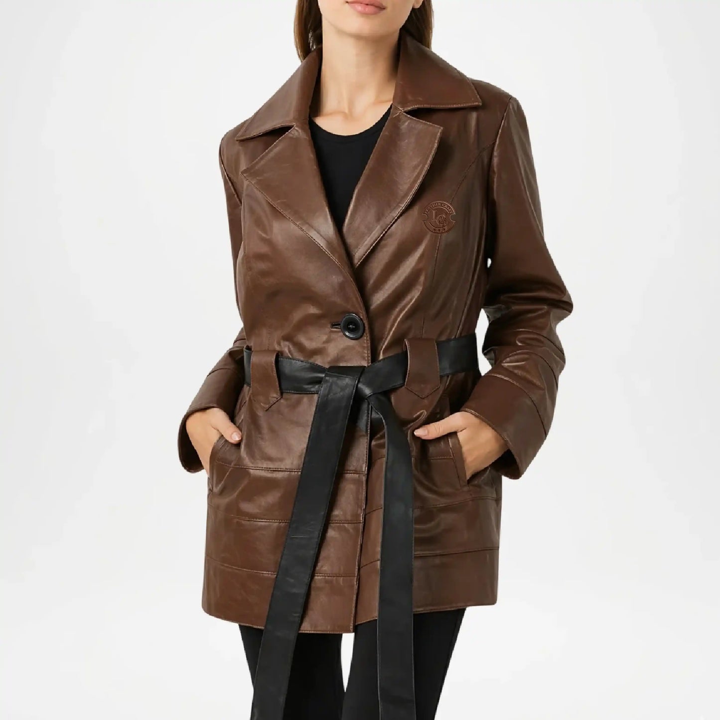  Women’s Brown Leather Trench Coat