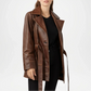 brown leather trench coat womens with belt
