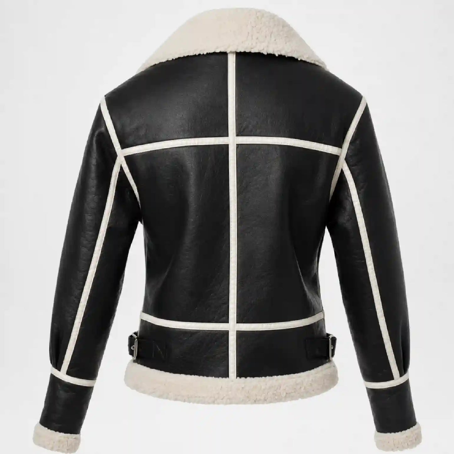 Black Sherpa Leather Jacket for Women
