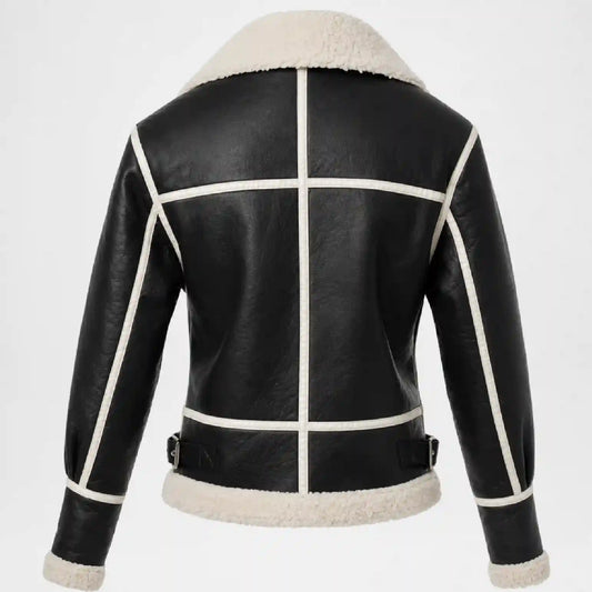 Black Sherpa Leather Jacket for Women