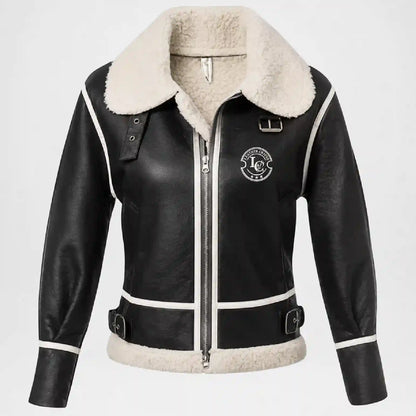 Black Sherpa Leather Jacket for Women