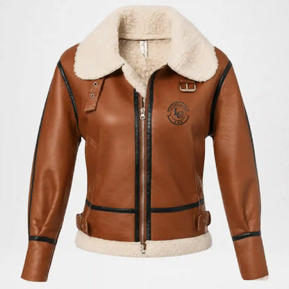 Brown Sherpa Leather Jacket for Women