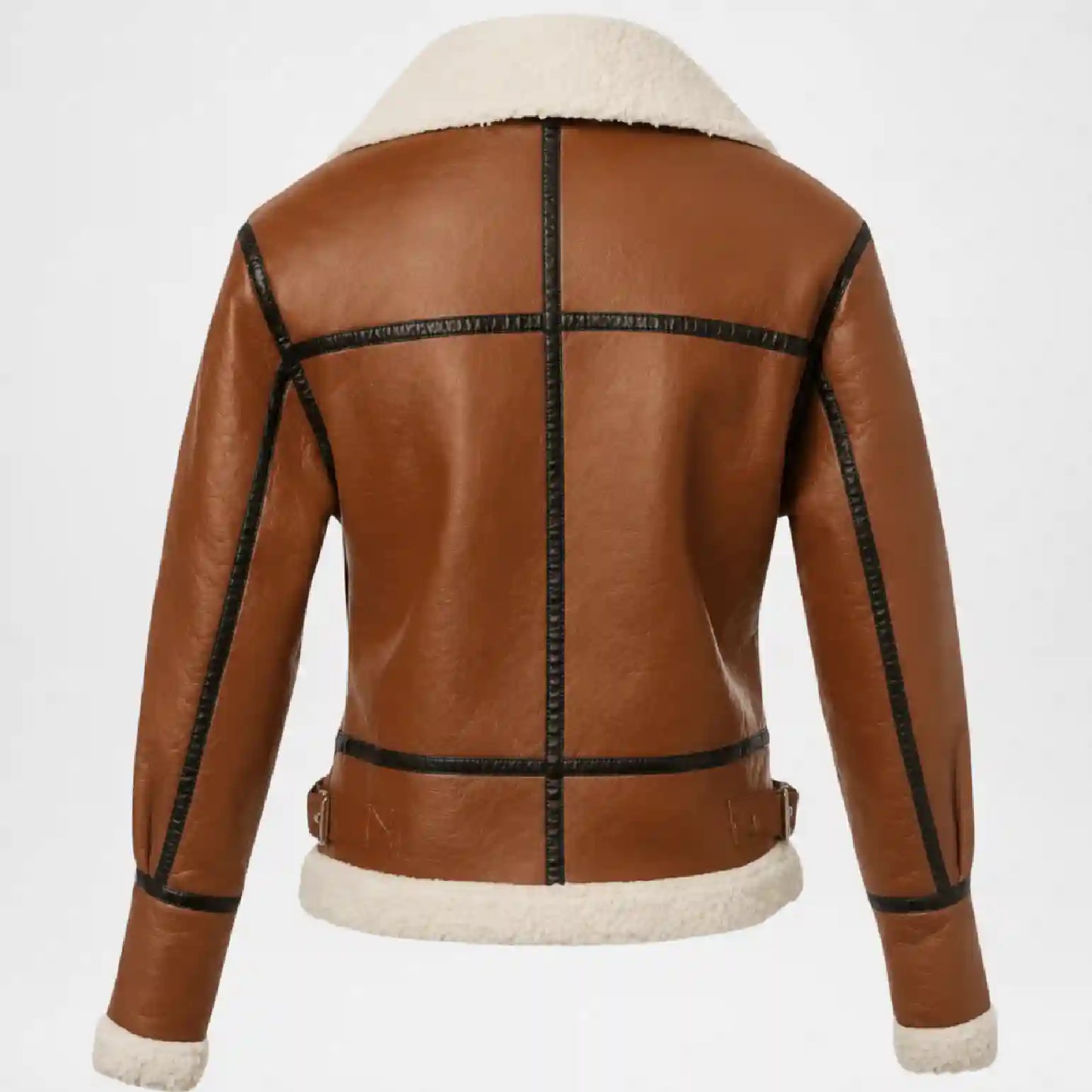 Brown Sherpa Leather Jacket for Women