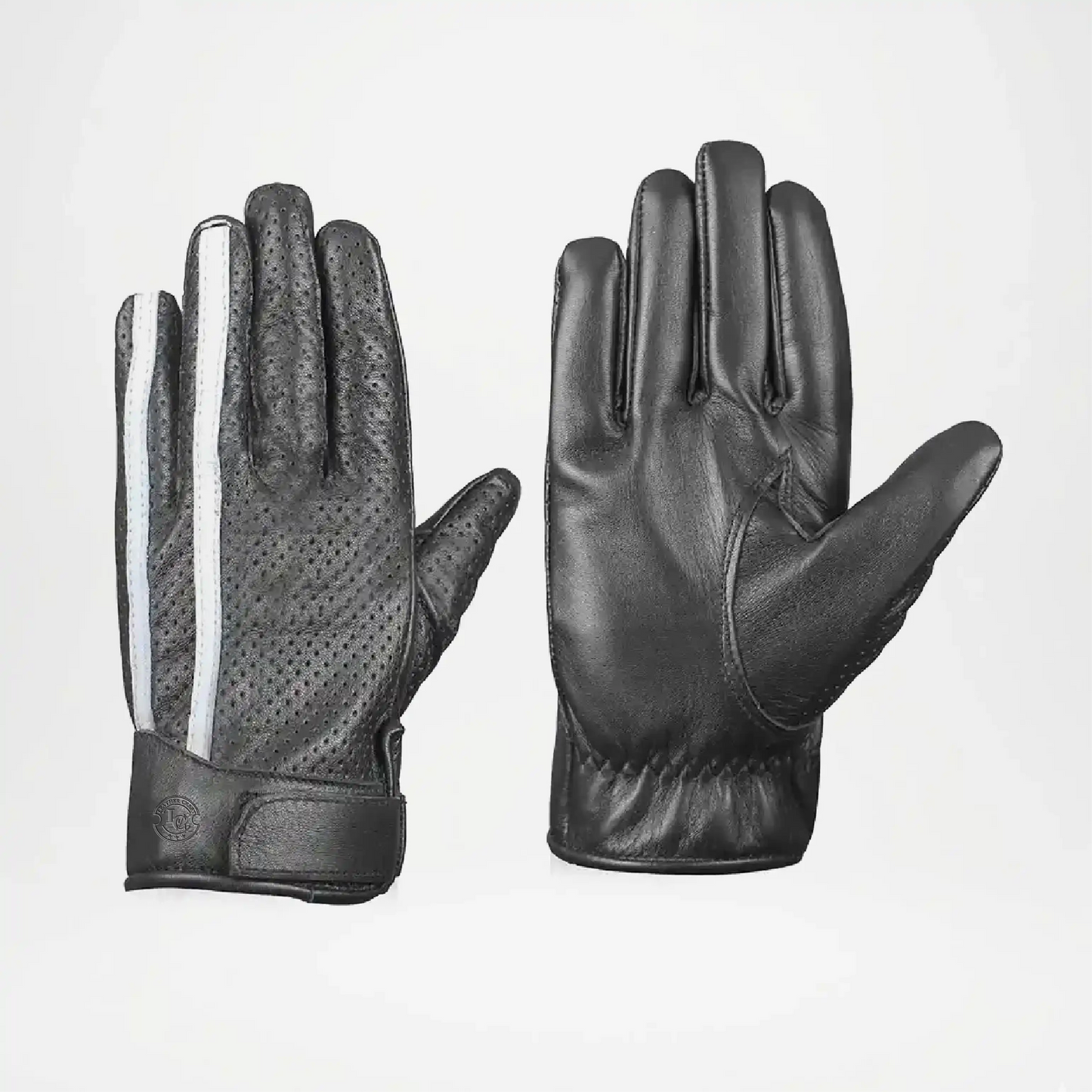 Men’s Black Leather Gloves pair With White Stripe 