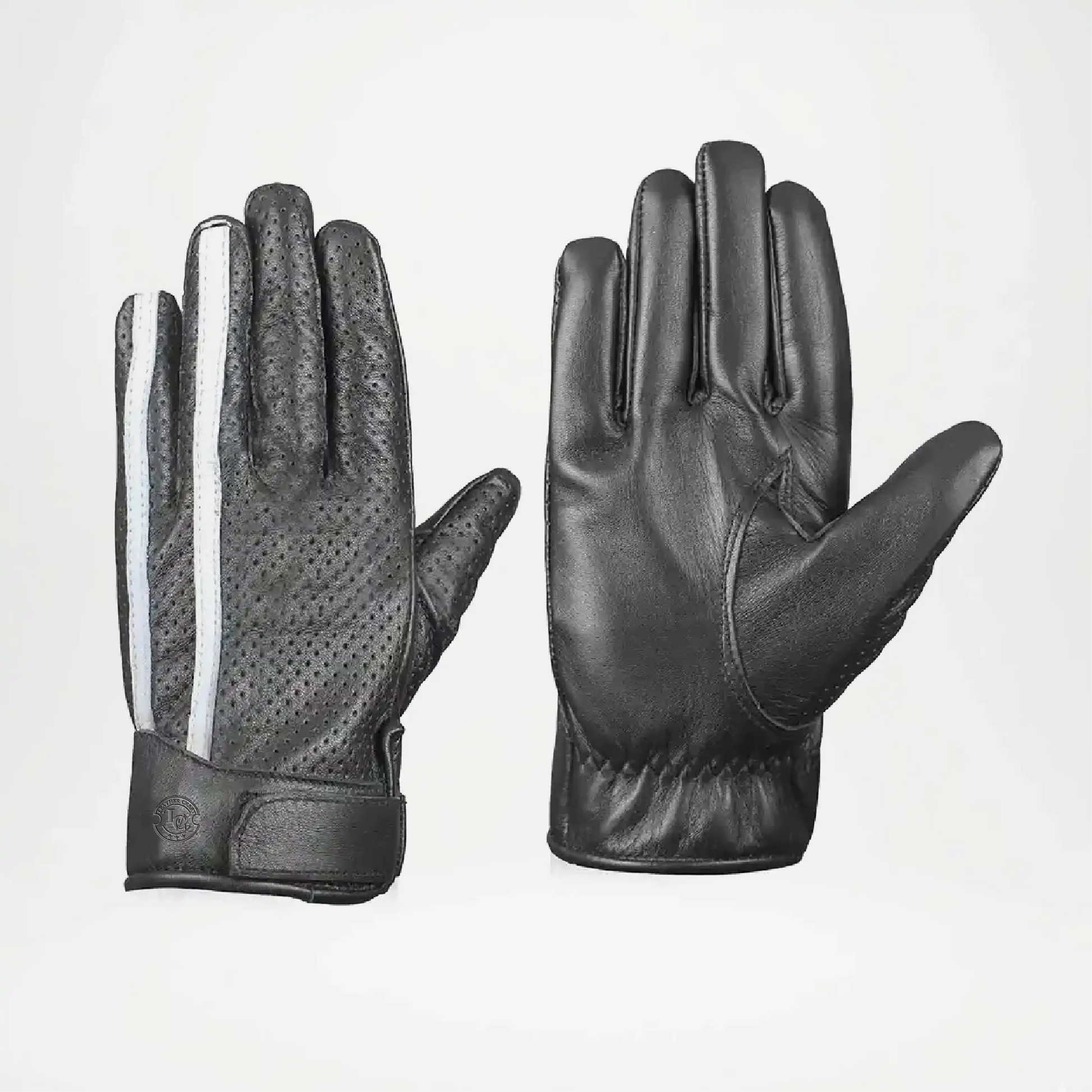 Men’s Black Leather Gloves pair With White Stripe 