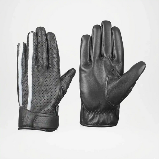 Men’s Black Leather Gloves With White Stripe