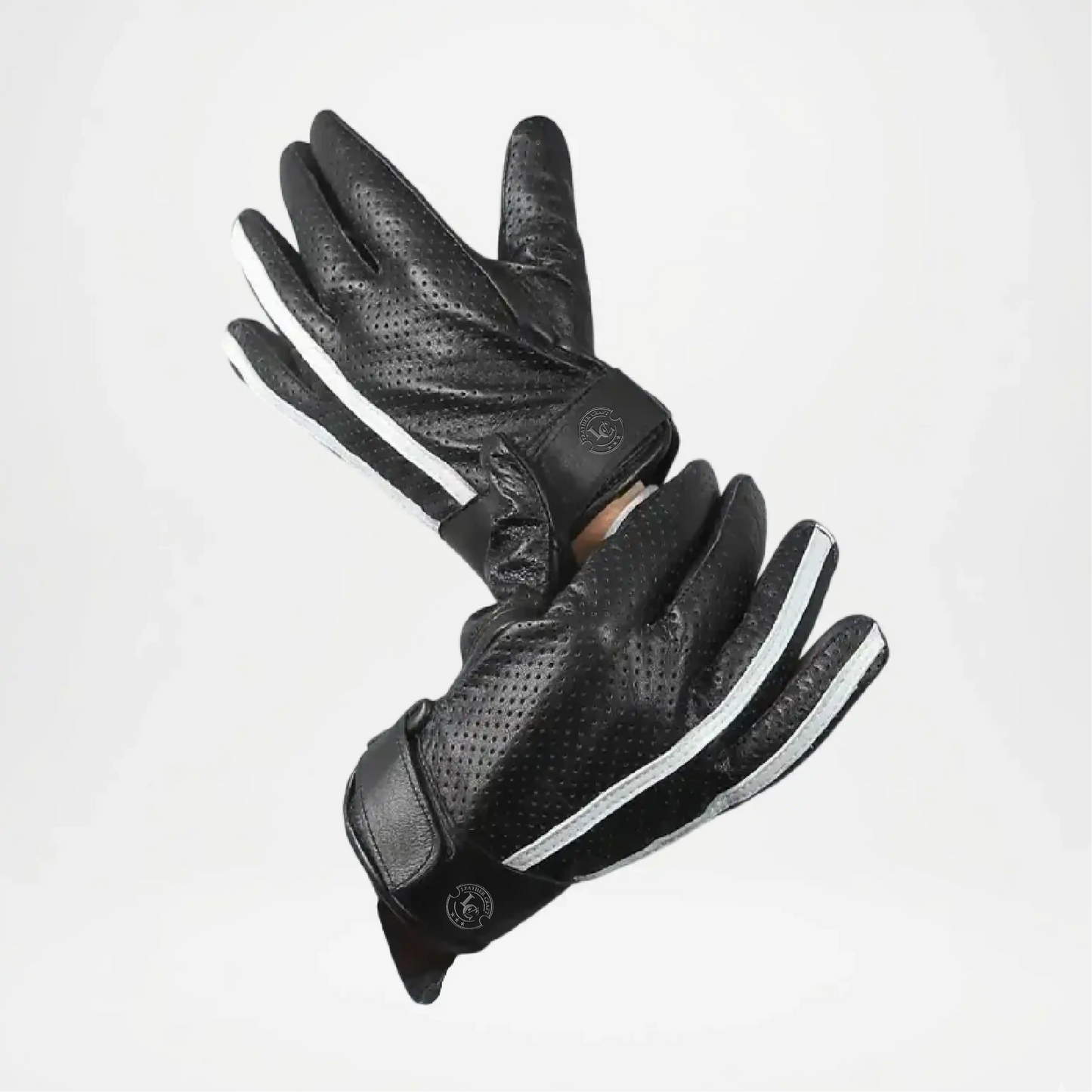 Black leather gloves with perforated design