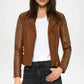 womens brown studded leather biker jacket