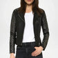 womens black studded leather biker jacket