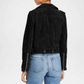 Black Cropped Suede Leather Jacket for Women