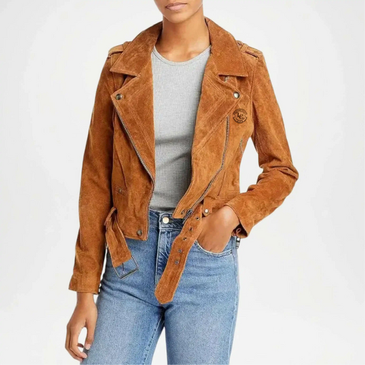 womens tan brown cropped suede jacket