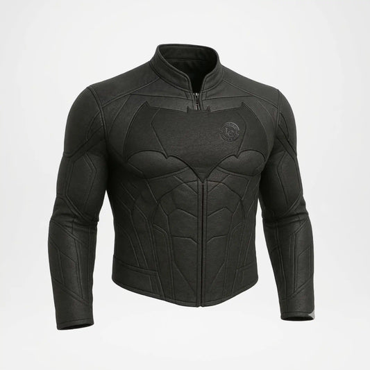 Mens Batman Leather Jacket Black Logo Style