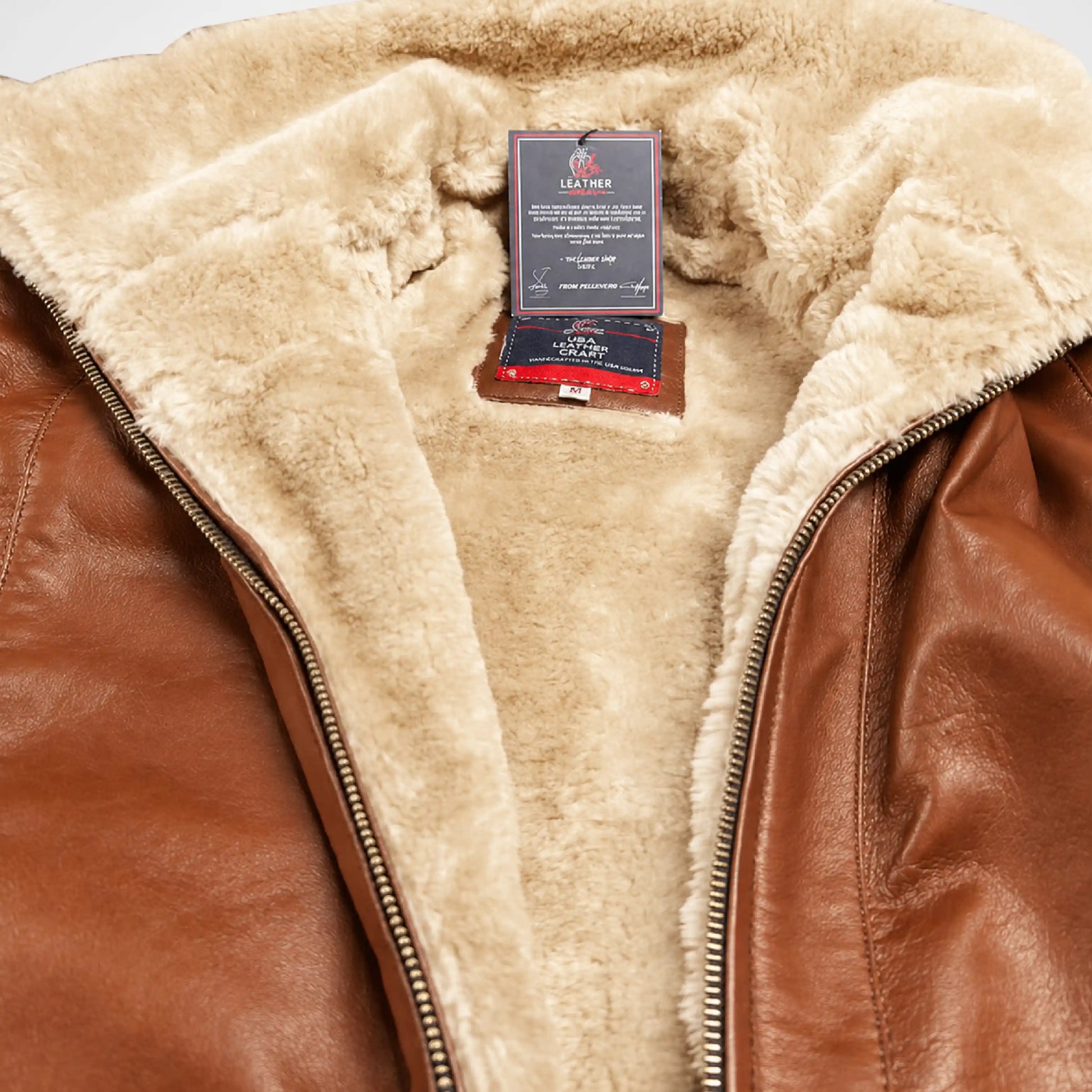 close up brown leather jacket