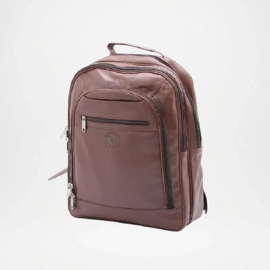 Trio Brown Leather Laptop Backpack for Men