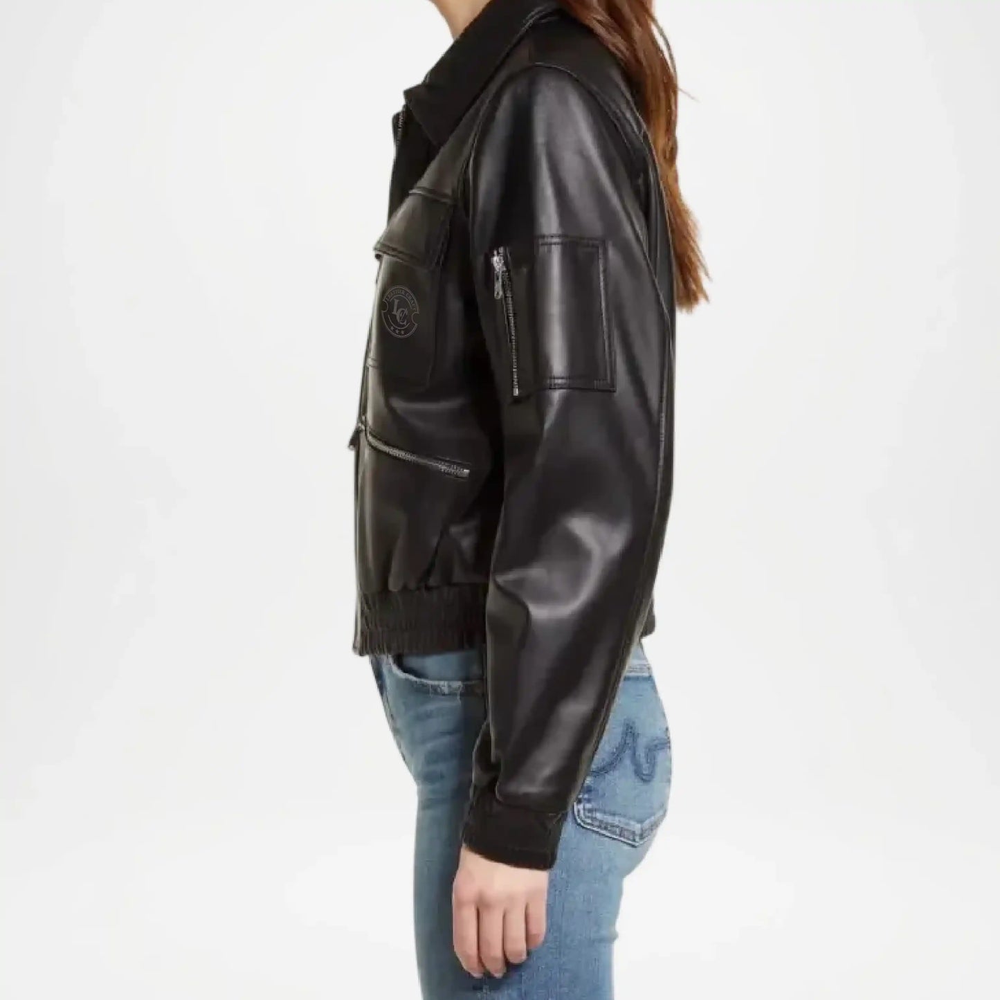 black genuine leather bomber jacket women
