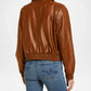 brown leather bomber jacket women outfit
