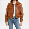 brown leather bomber jacket for women