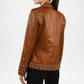 Brown leather jacket with silver studs 