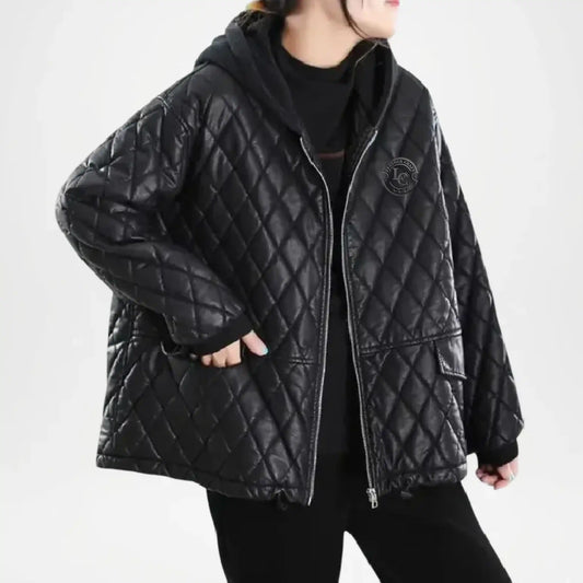 womens black quilted leather jacket veil style