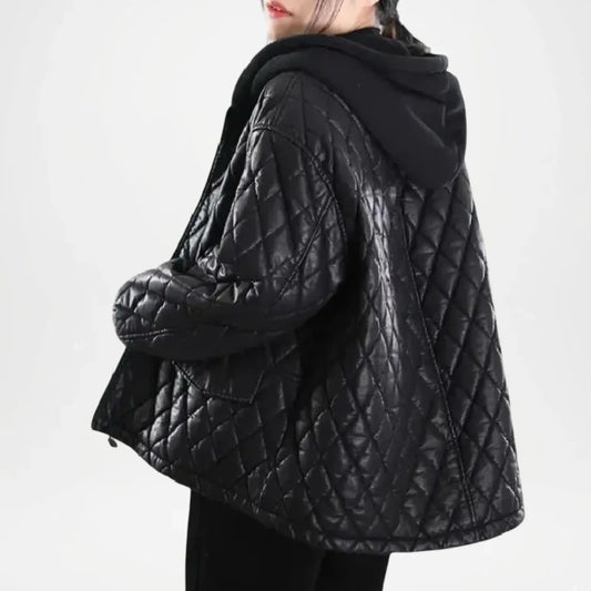 black quilted biker jacket women leather