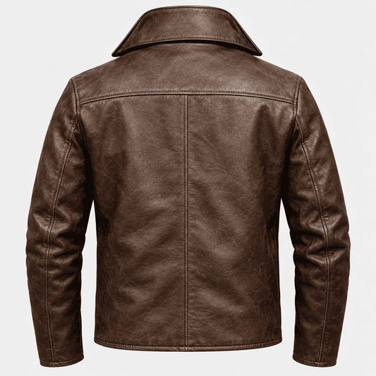 Vintage Brown Leather Biker Jacket back view
