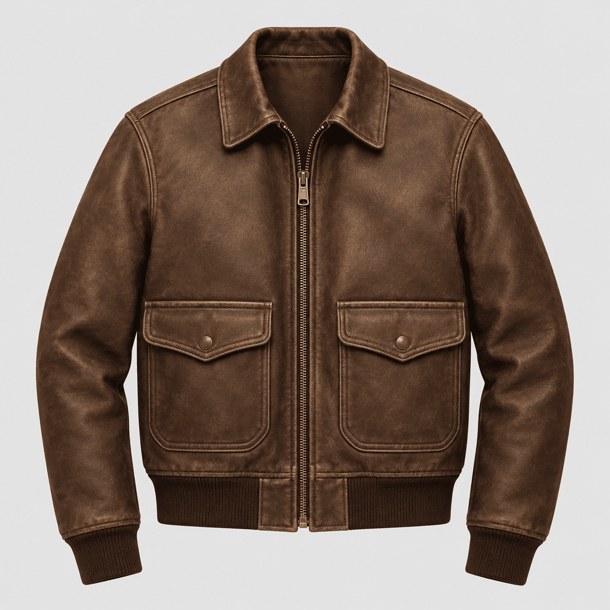Vintage Brown Leather Bomber Jacket