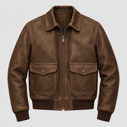 Vintage Brown Leather Bomber Jacket
